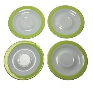 Pyrex Lime Green White Saucers Set of 4 Vintage Made in USA